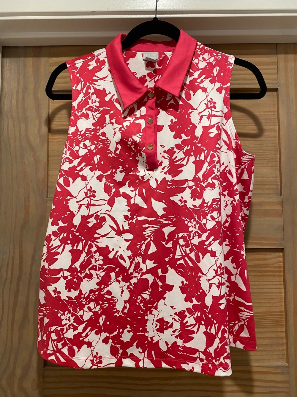 Chico's Red and White Floral Sleeveless Polo Tank